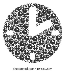 Clock collage constructed in the set of clock icons. Vector iconized composition created with simple design elements.