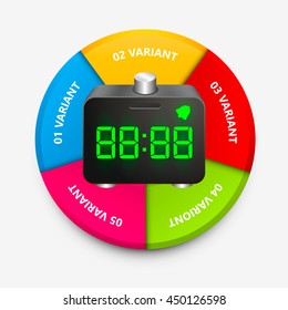 Clock colorful circle infographics. Clock icon 3d. Vector infographic illustration
