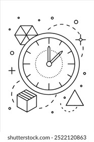 Clock coloring page on white background