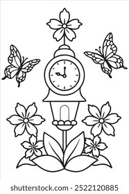 Clock coloring page on white background
