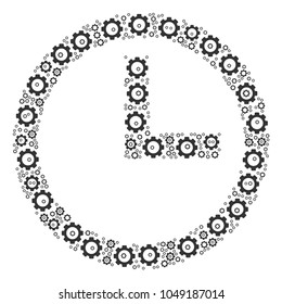 Clock composition of mechanical wheels. Vector gearwheel icons are combined into clock illustration.