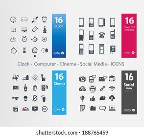 Clock Computer Cinema Social Media ICONS