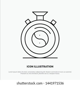 Clock, Concentration, Meditation, Practice Line Icon Vector