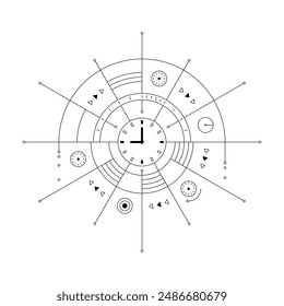 Concepto de reloj dentro de interfaz digital. interfaz digital redonda y símbolo de reloj