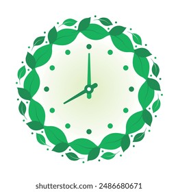 Clock concept from plant leaves. Clock in the turning leaves. clock concept with green leaves