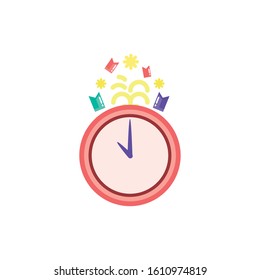Clock with confetti design, Party celebration event happy birthday holiday surprise anniversary and decorative theme Vector illustration