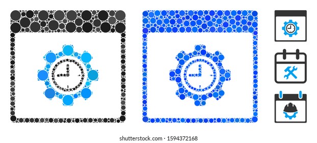 Clock configuration gear calendar page composition of round dots in different sizes and shades, based on clock configuration gear calendar page icon.