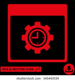 Clock Configuration Gear Calendar Page icon. Vector EPS illustration style is flat iconic symbol, red color.