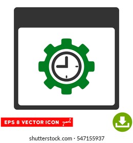 Clock Configuration Gear Calendar Page icon. Vector EPS illustration style is flat iconic bicolor symbol, green and gray colors.