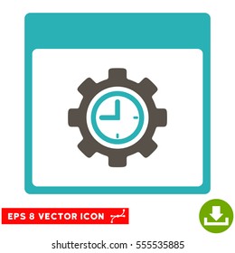 Clock Configuration Gear Calendar Page icon. Vector EPS illustration style is flat iconic bicolor symbol, grey and cyan colors.
