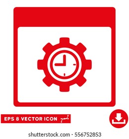 Clock Configuration Gear Calendar Page icon. Vector EPS illustration style is flat iconic symbol, red color.
