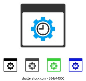 Clock Configuration Gear Calendar Page flat vector icon. Colored clock configuration gear calendar page gray, black, blue, green pictogram variants. Flat icon style for application design.
