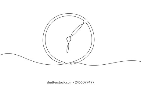 Clock continuous one line drawing on white background. Hand drawn alarm symbol. Vector illustration