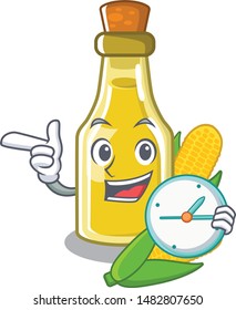 With clock corn oil put into cartoon bottle