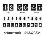 Clock countdown display. Set numbers flip watch. Black and white date counter flip display isolated on white background. Vector illustration.