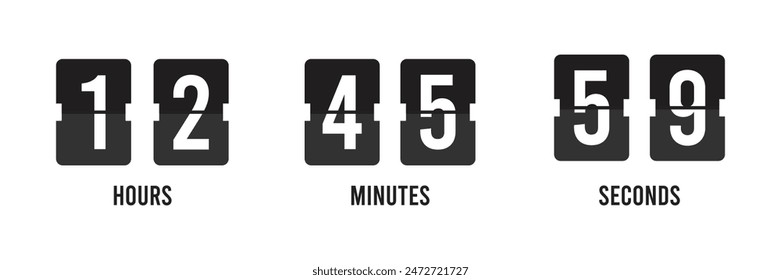 Clock countdown display. Set numbers flip watch. Black and white date counter flip display, time display digit symbol vector