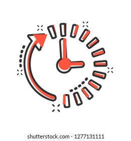Clock countdown icon in comic style. Time chronometer vector cartoon illustration pictogram.