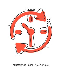 Clock countdown icon in comic style. Time chronometer vector cartoon illustration pictogram splash effect.