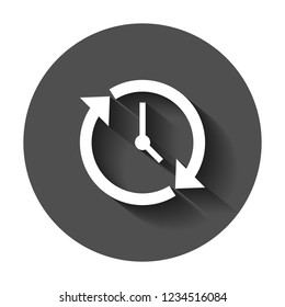 Clock countdown icon in flat style. Time chronometer vector illustration with long shadow. Clock business concept.