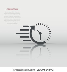 Clock countdown icon in flat style. Time chronometer vector illustration on white isolated background. Clock business concept.