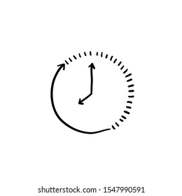 Clock countdown icon in handdrawn doodle style. Time chronometer vector illustration on white isolated background. 