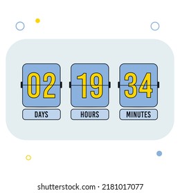 Clock counter. Countdown timer background for coming soon or under construction design. Flip business scoreboard display flat design