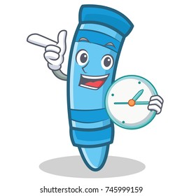 With clock crayon character cartoon style