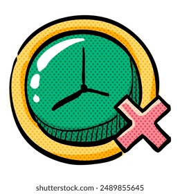 Reloj con signo de cruz de medio tono icono dibujado a mano color Ilustración vectorial