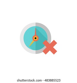 Clock with cross sign icon in flat color style. Waiting time, queue 