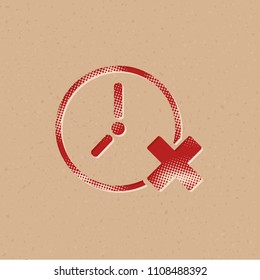 Clock with cross sign icon in halftone style. Grunge background vector illustration.