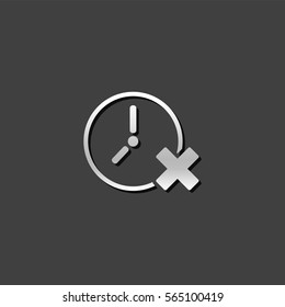 Clock with cross sign icon in metallic grey color style. Waiting time queue