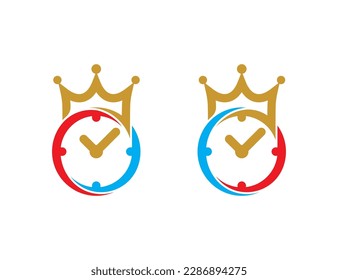 Clock with Crown Logo Concept icon sign symbol Element Design. Watch Logotype. Vector illustration template
