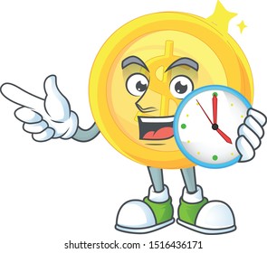 With clock currency gold coin isolated white background