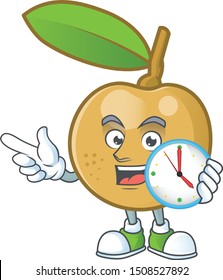 With clock cute longan fruit cartoon with character mascot.