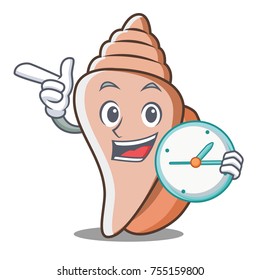 With clock cute shell character cartoon