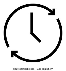 Clock cycle icon in line style with arrows, clock hand. Clock cycle icon for time tracking at work. Use pixel perfect line cycle icon on web site design, presentation, app, UI. Cycle line art logotype