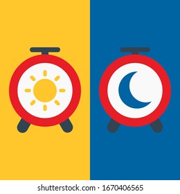Clock with day night concept clock face. Vector illustration. EPS 10.
