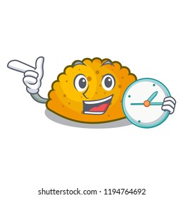 With clock delicious fried patties on plate cartoon
