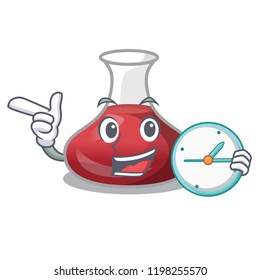 With clock delicious red wine with cartoon decanter