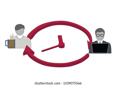 the clock depicts a working day. time for work and time for rest. vector illustration.