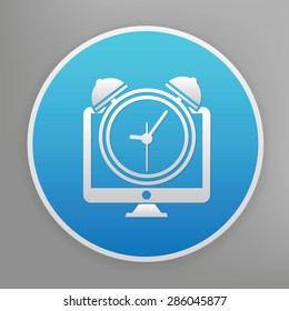 Clock design icon on blue button,clean vector