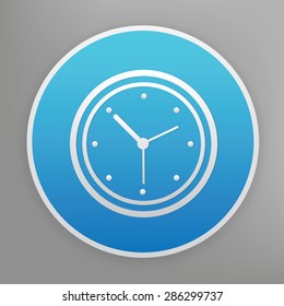 Clock design icon on blue button,clean vector