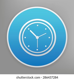 Clock design icon on blue button,clean vector