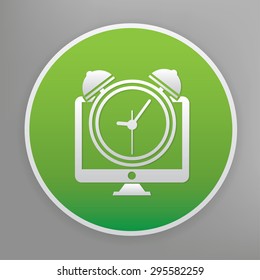 Clock design icon on green button, clean vector