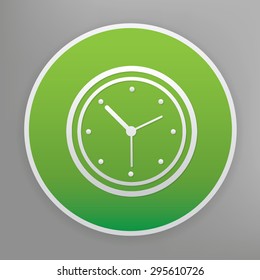 Clock design icon on green button, clean vector
