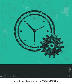 Clock design on green background,grunge vector