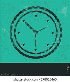 Clock design on green background,grunge vector