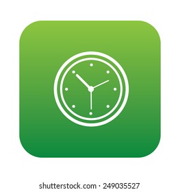 Clock design on green flat button, clean vector