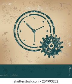 Clock design on old paper background,grunge concept,vector