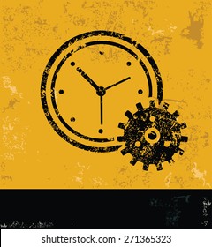 Clock design on yellow background,grunge vector